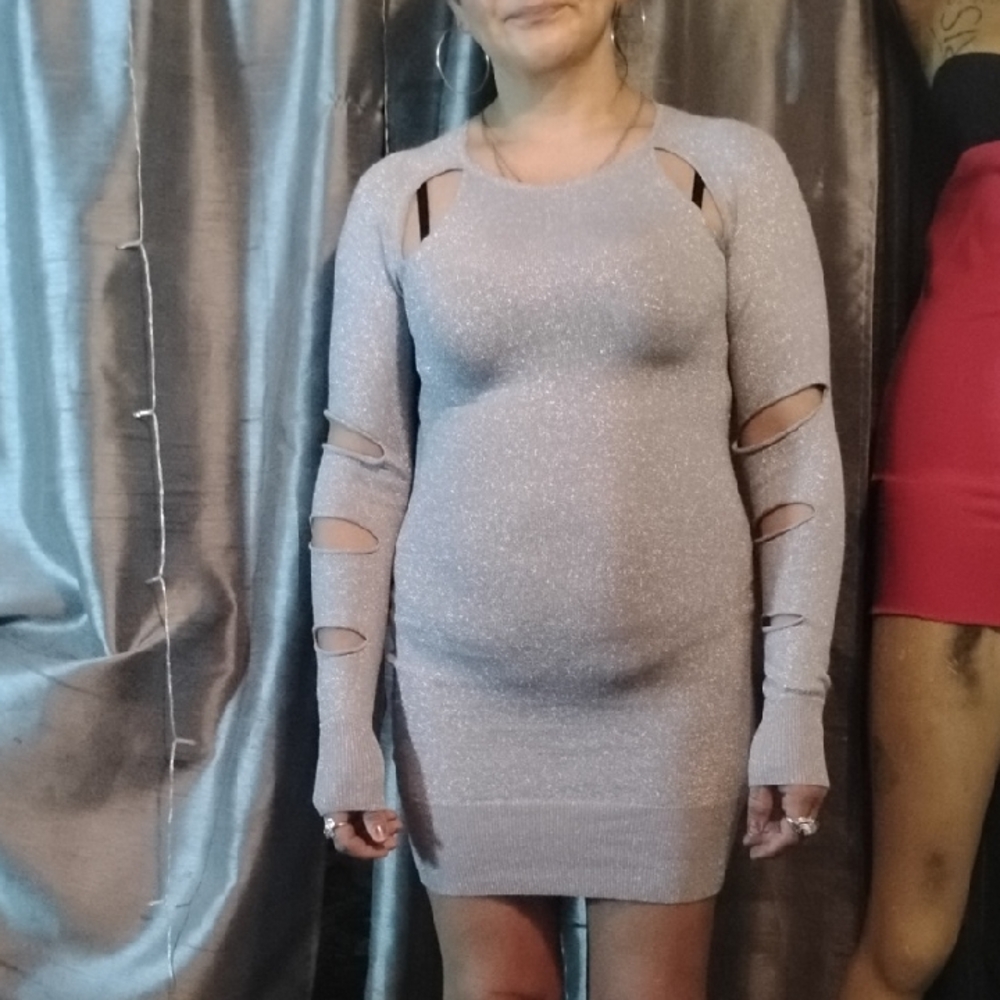 Derek Lam Silver Long Sleeve Dress with Cut-Outs